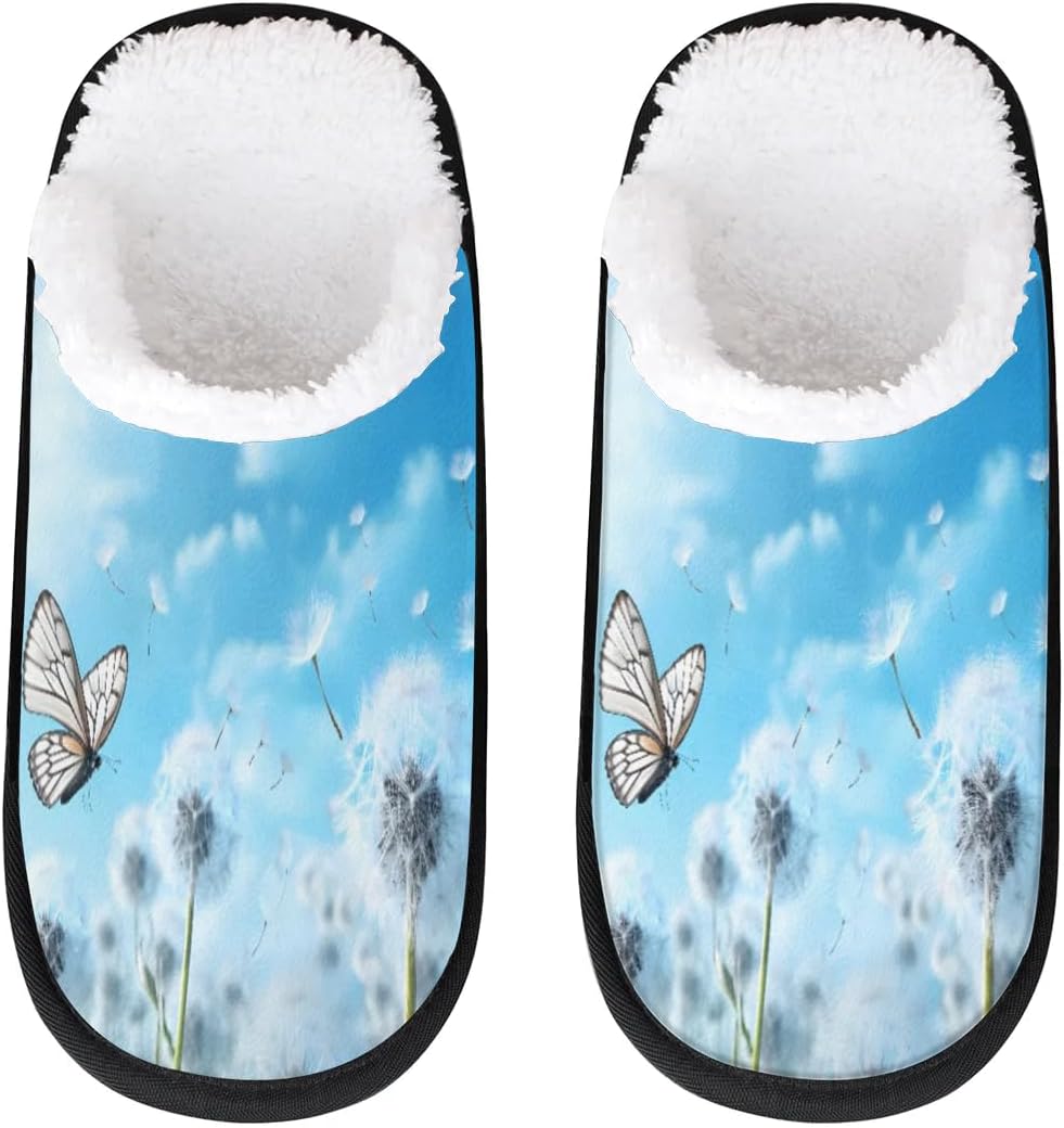 

Тапочки Gublec для женщин и мужчин, уютные с нескользящей подошвой, для дома, теплые плюшевые тапочки для дома, спальни и путешествий, Dandelion Butterfly