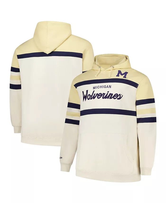 

Мужская кремовая толстовка с капюшоном Michigan Wolverines Big Tall Head Coach Mitchell & Ness