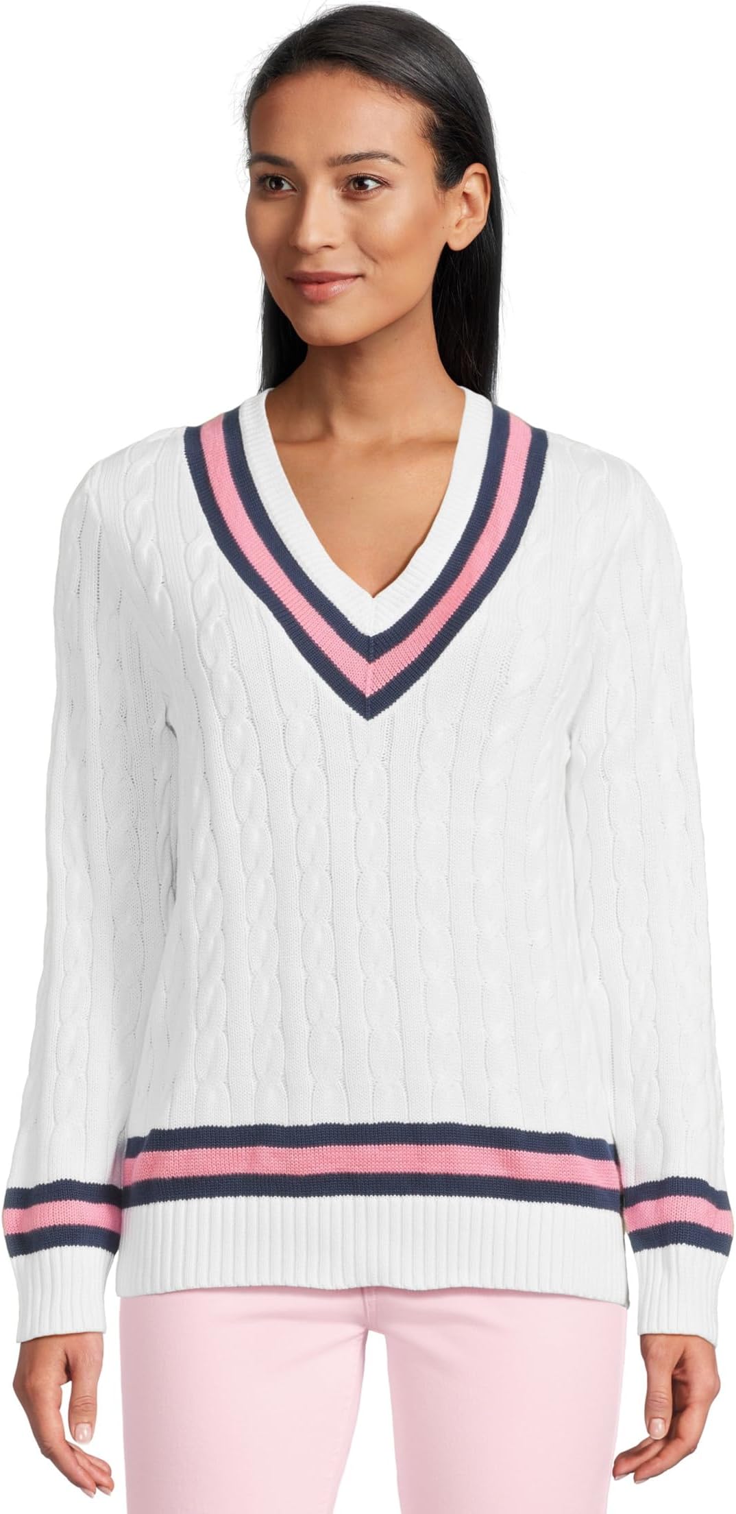 

Свитер Lilly Pulitzer Brockton Sweater, Resort White X Rousseau Pink Tipping