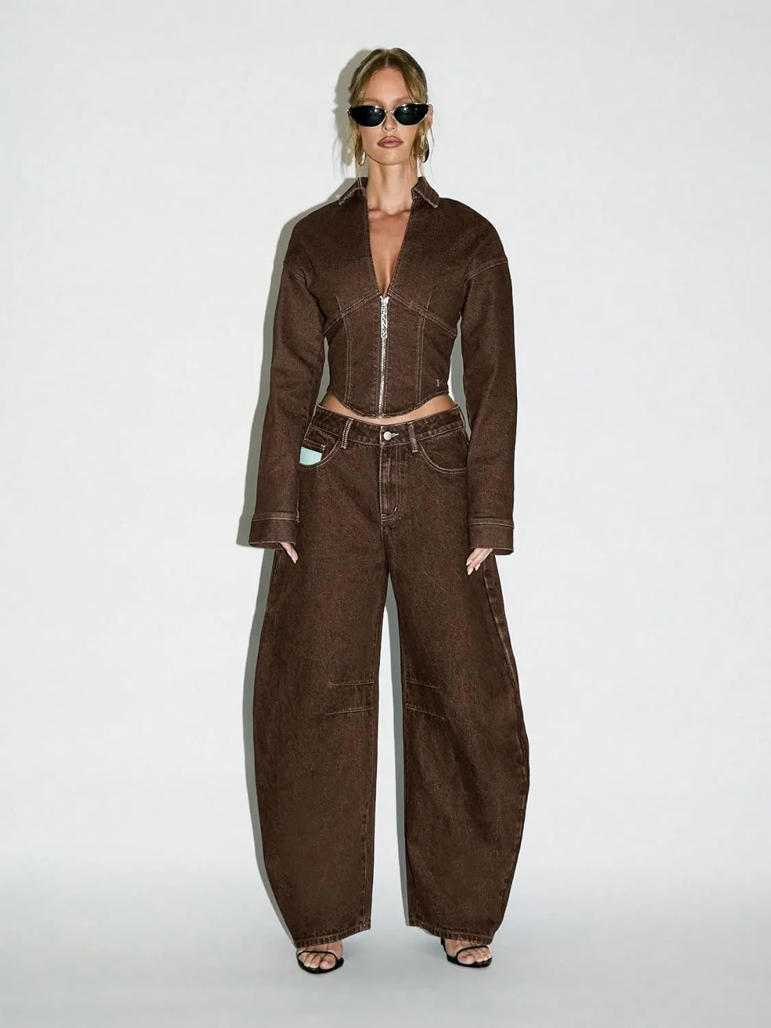 Джинсы с высокой талией, Baggy, Chocolate Brown — фото 3
