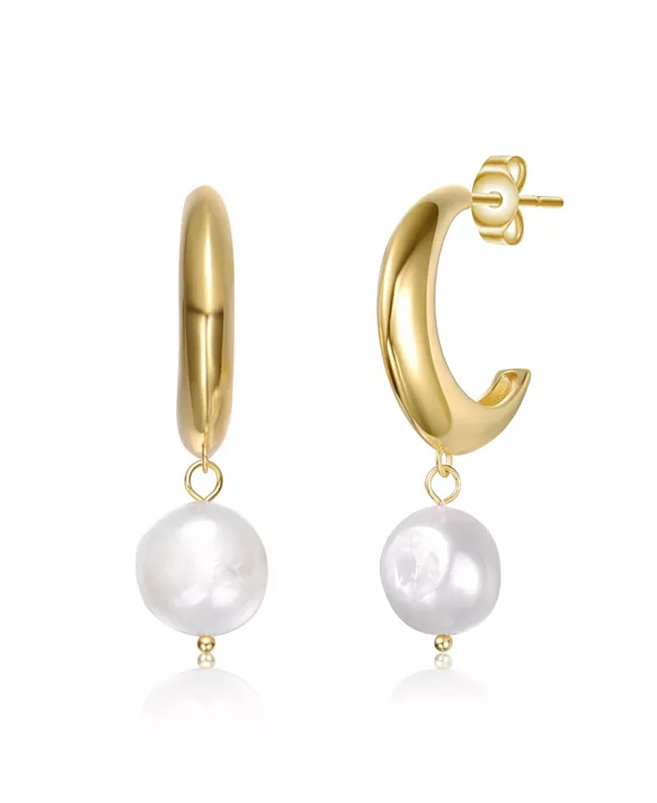 

Серьги-Подвески из стерлингового серебра 14 карат с позолотой и пресноводным жемчугом Genevive, gold