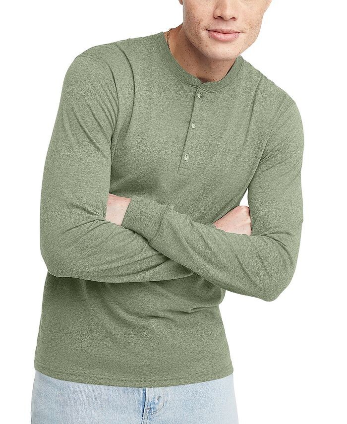 

Мужская футболка Originals Tri-Blend с длинными рукавами на пуговицах Hanes, цвет Green