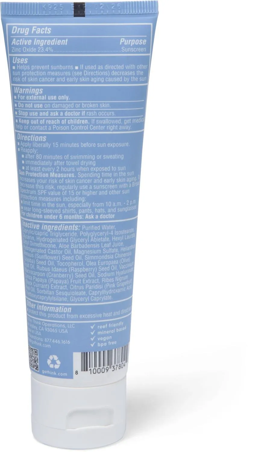 Прозрачный цинковый солнцезащитный крем SPF 50 Thinksport, None — фото 2