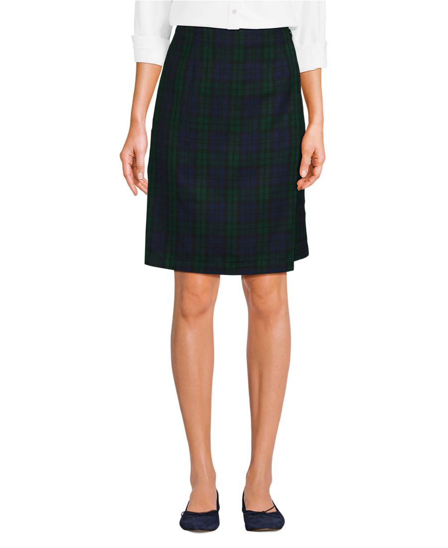 

Женская клетчатая юбка-шорты А-силуэта до колена Lands' End, Classic navy/evergreen plaid