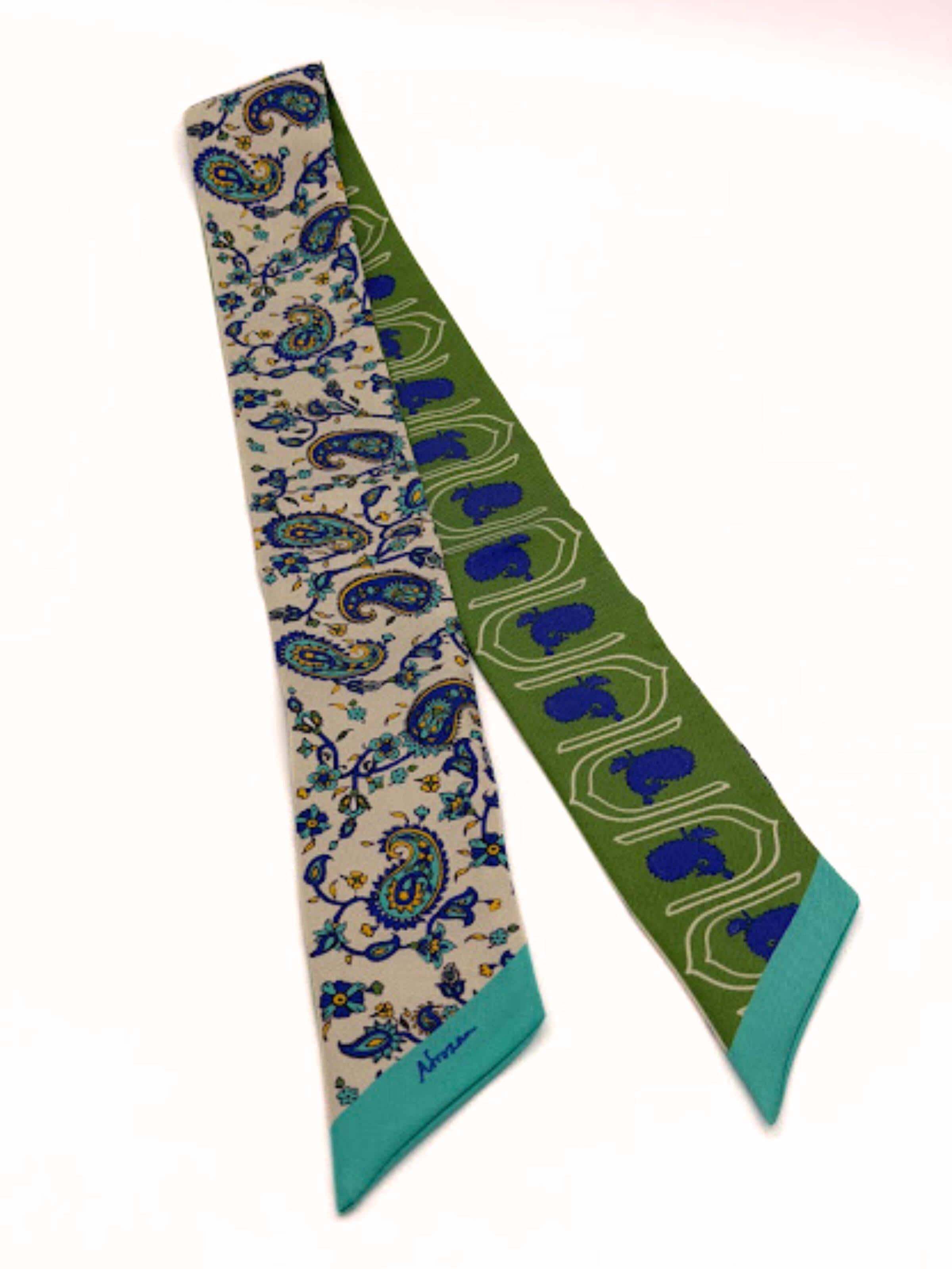 

AFROZAN Шарф 'Boteh Motif Silk Twilly - Blue & Green Harmony', мультиколор