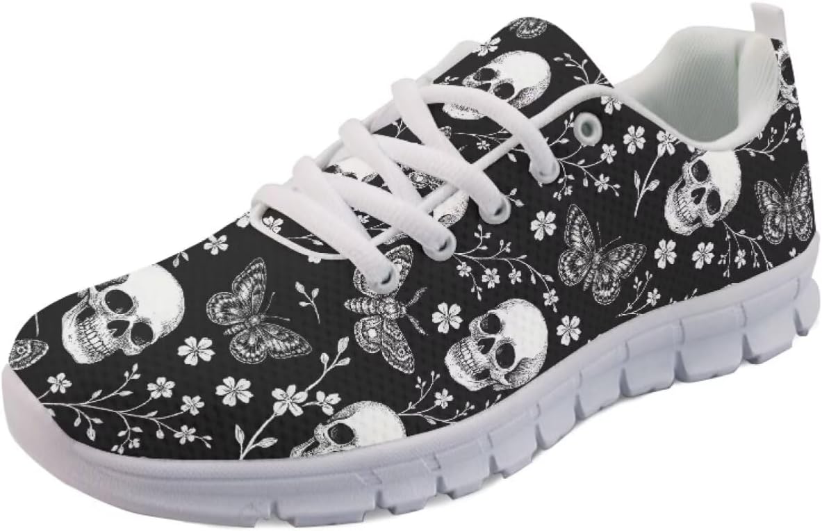 

Мужские кроссовки Forchrinse для бега, прогулочные, на шнуровке, повседневные, с нескользящей сетчатой подошвой для мужчин и женщин, Skull Butterfly Flower