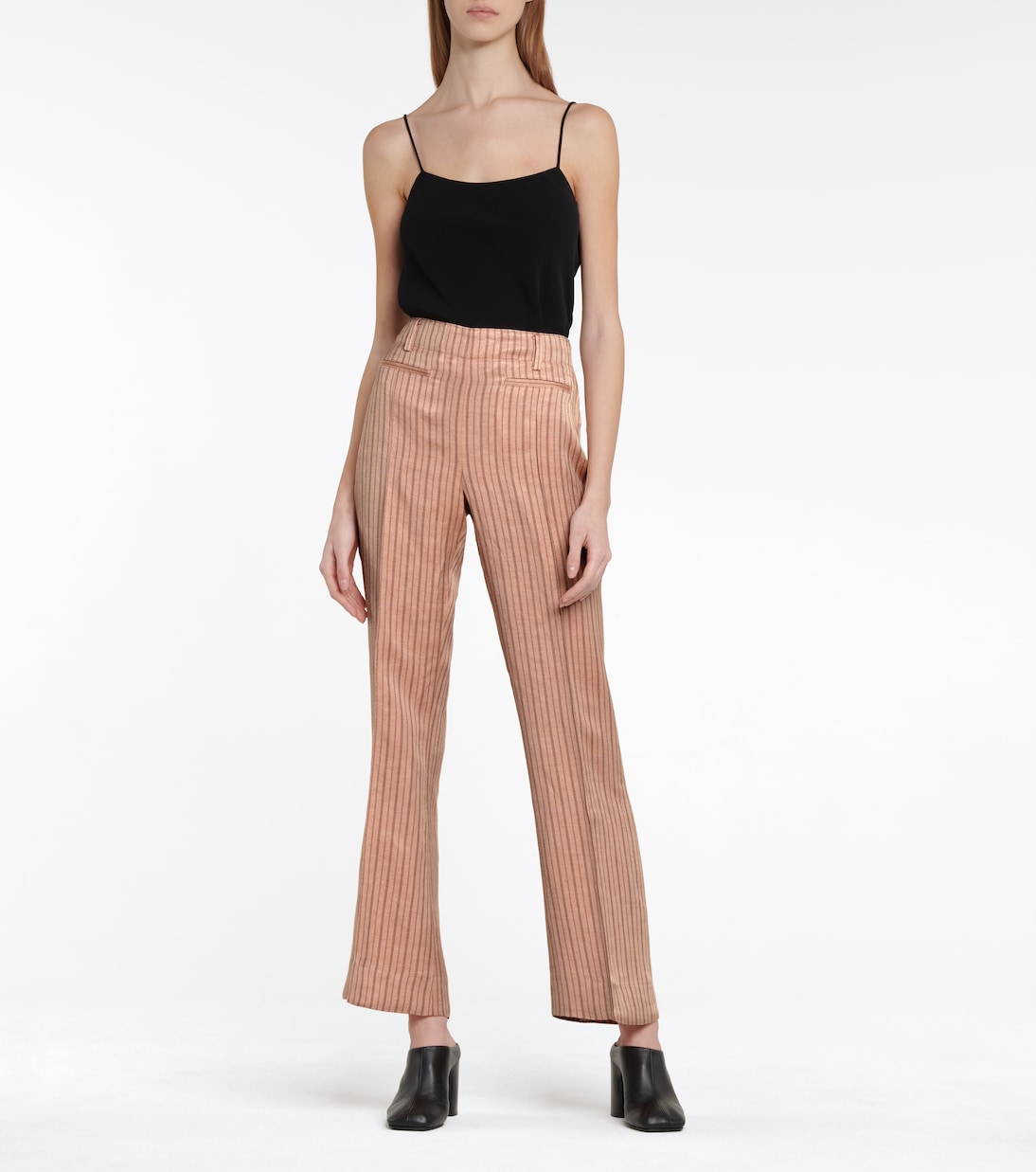 Прямые брюки из льняной ткани с высокой талией Acne Studios, Pink/Brown — фото 2