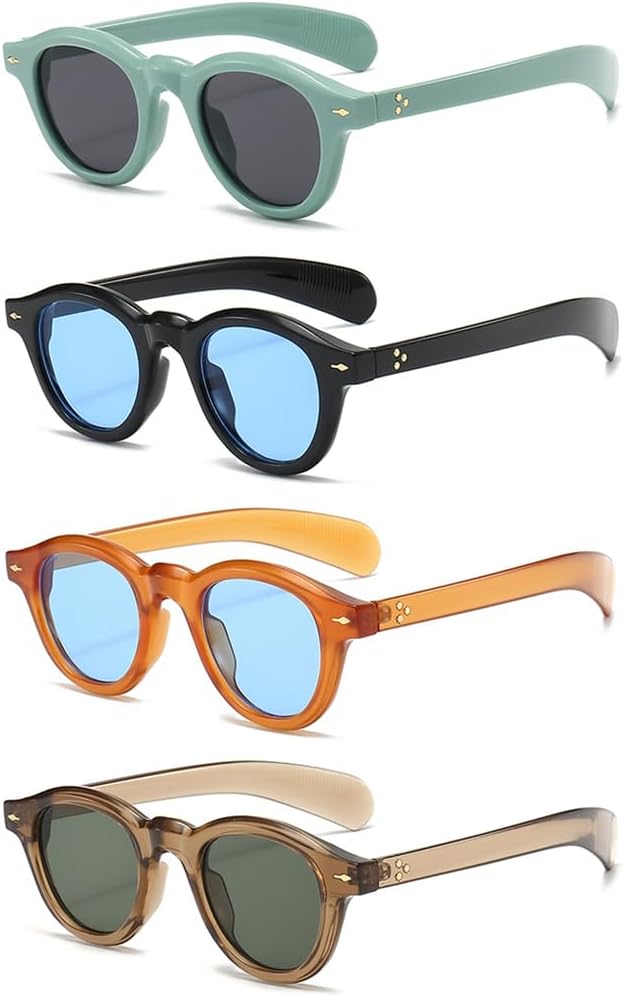 

Набор из 4 винтажных круглых солнцезащитных очков унисекс, защита от УФ-излучения UV400, классическая удобная посадка для повседневного ношения Generic, Black, Mint Green, Orange, Brown, Tortoise Shell