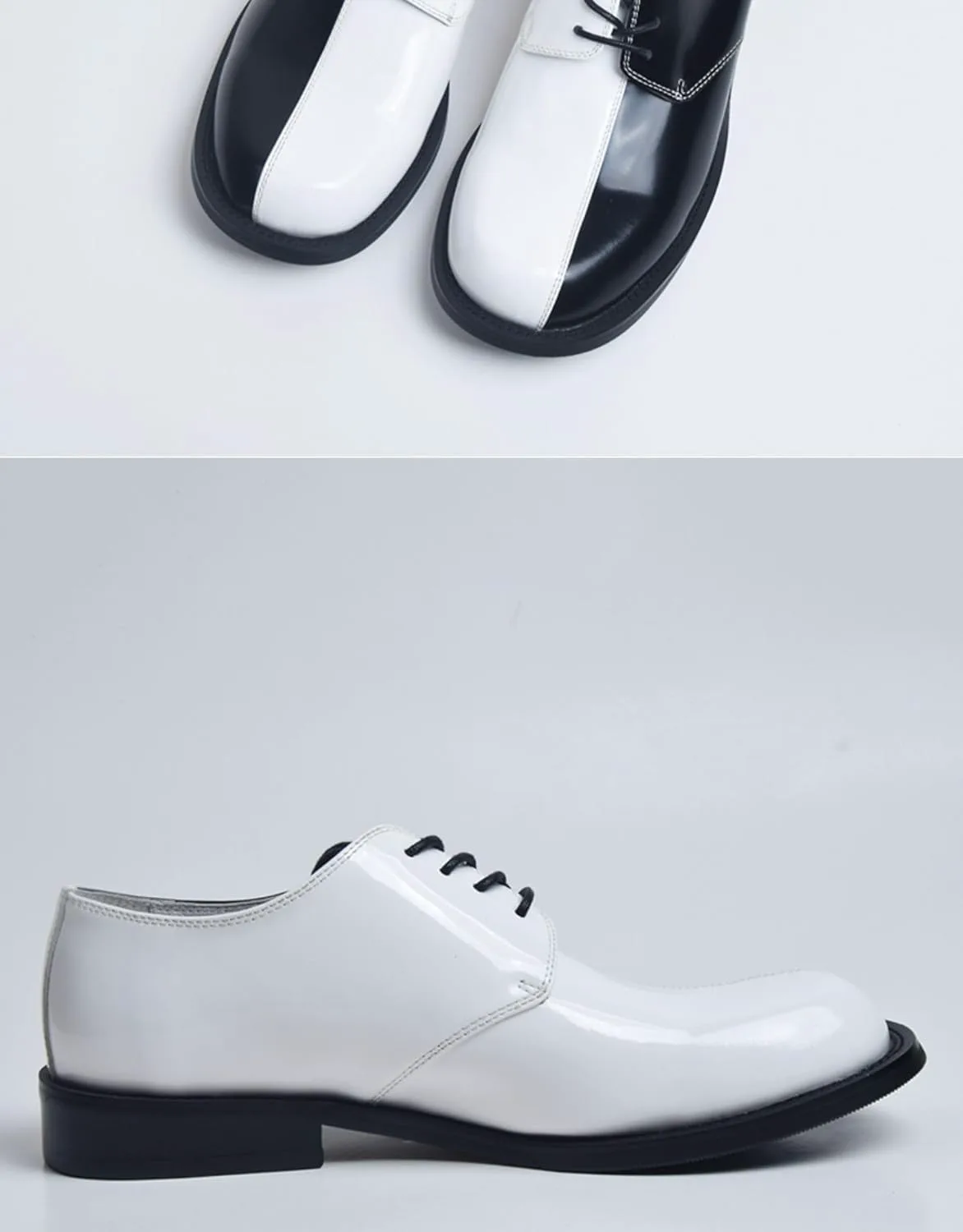 Europe Men Spring Autumn Formal Shoes Loose Fitting Round Toe Genuine Leather Shoes Unique Black White Color Matching Shoe AM004 In OrientTown, черно-белый — фото 3