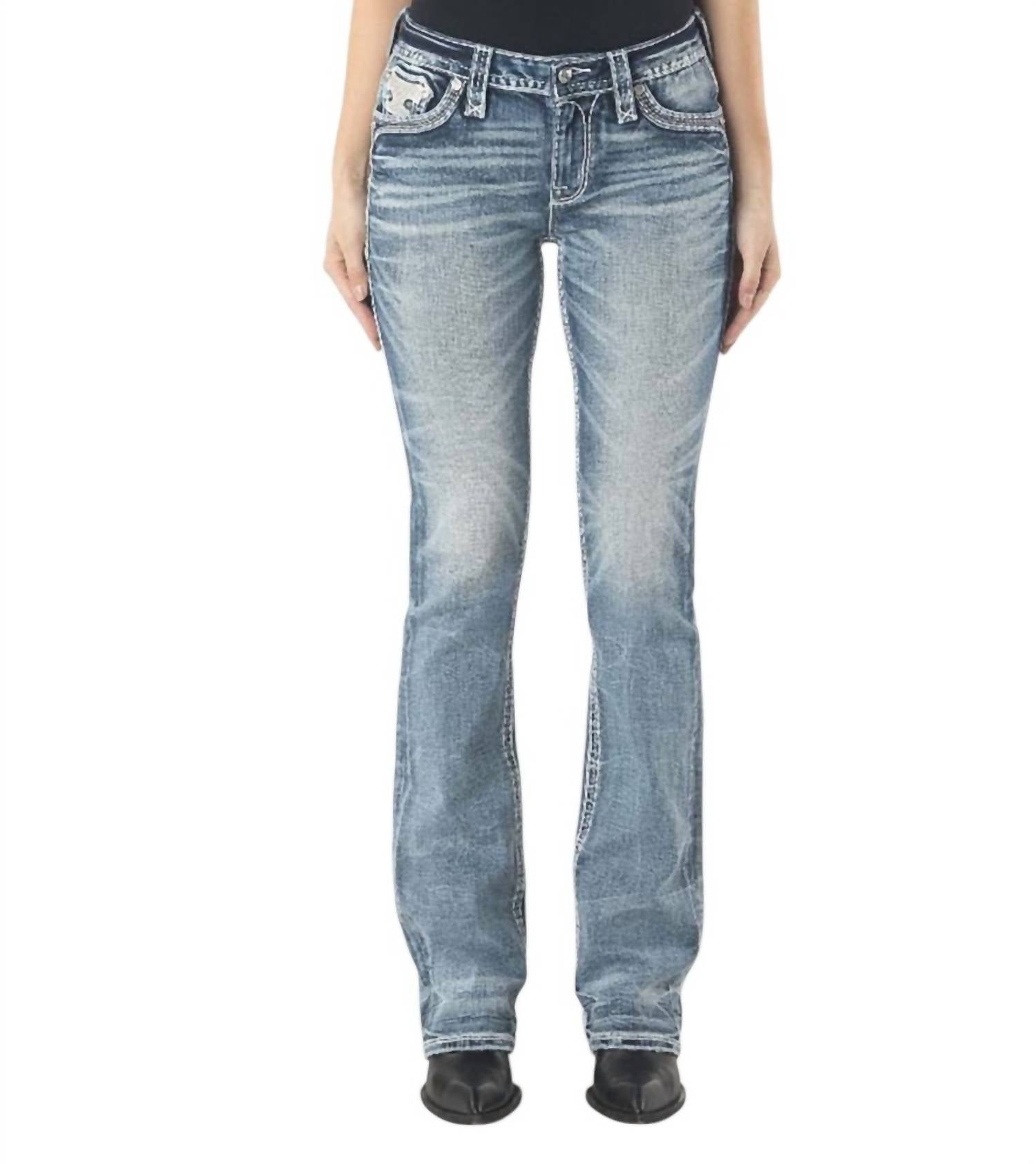 

Kaia Boot Cut Модные джинсы - длина по внутреннему шву 32 дюйма, светлый каменный отбел ROCK REVIVAL