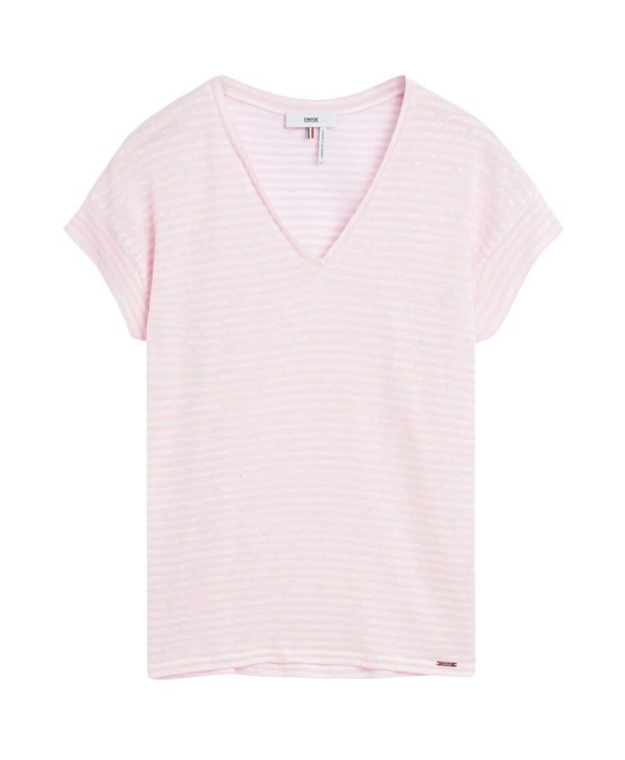 

Льняная рубашка с V-образным вырезом и закатанными рукавами. Cinque, розовый