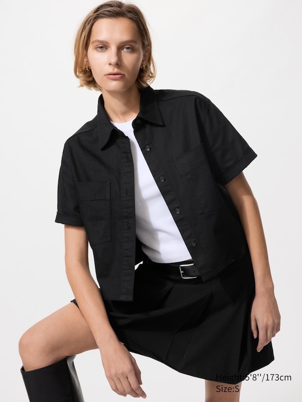 

Джинсовая рубашка коробочного кроя с коротким рукавом Uniqlo, 09 black