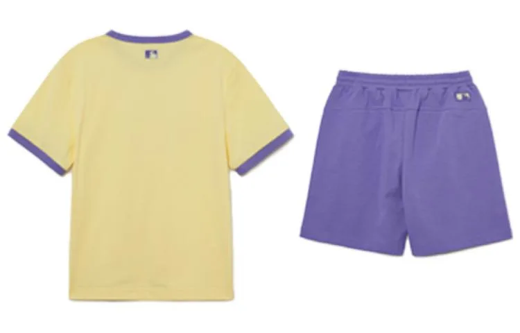 Детская повседневная спортивная футболка с круглым вырезом MLB, Set (Yellow+Violet) — фото 4