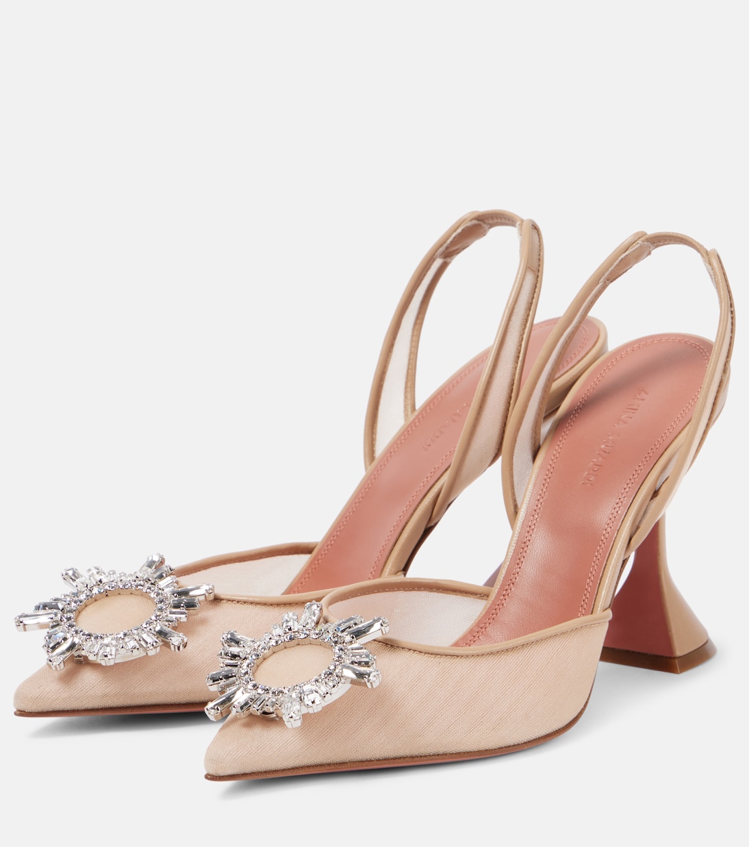 Босоножки Begum 95 на сетчатой подошве с ремешком на пятке Amina Muaddi, Beige + White Crystal Buckle — фото 4