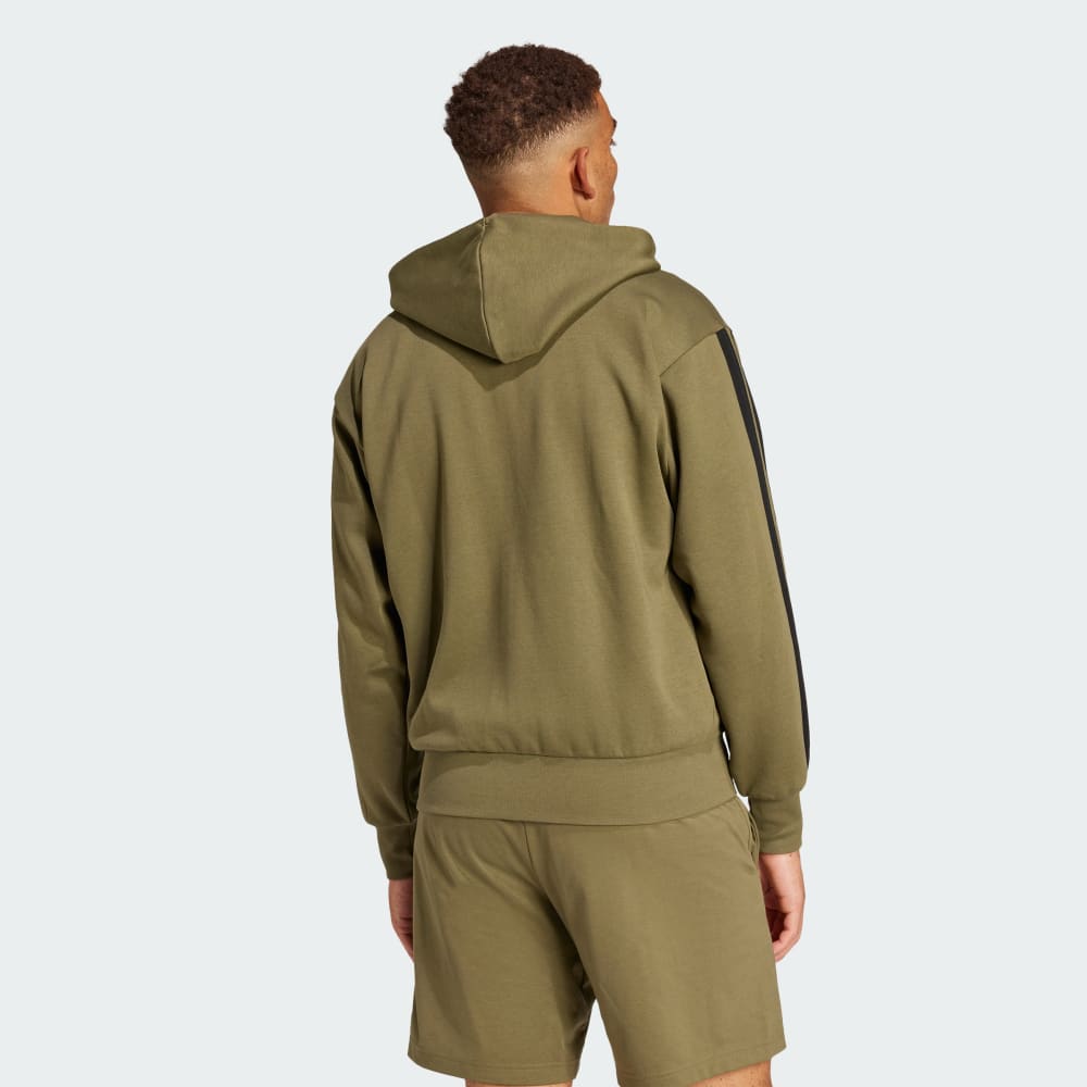 Толстовка Adidas Essentials 3-Stripes Fleece, оливковый — фото 3