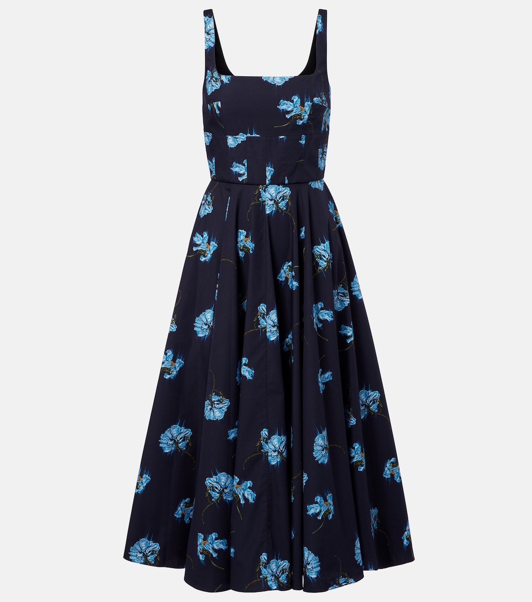 

Цветочное хлопковое платье миди Emilia Wickstead, Blue Flowers On Navy