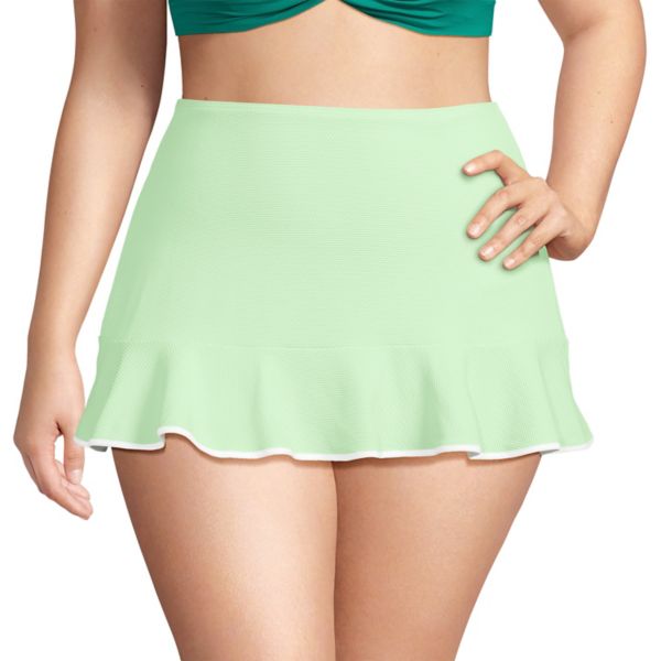 

Плавки мини с рюшами по низу из пике больших размеров Lands' End, цвет icy mint white