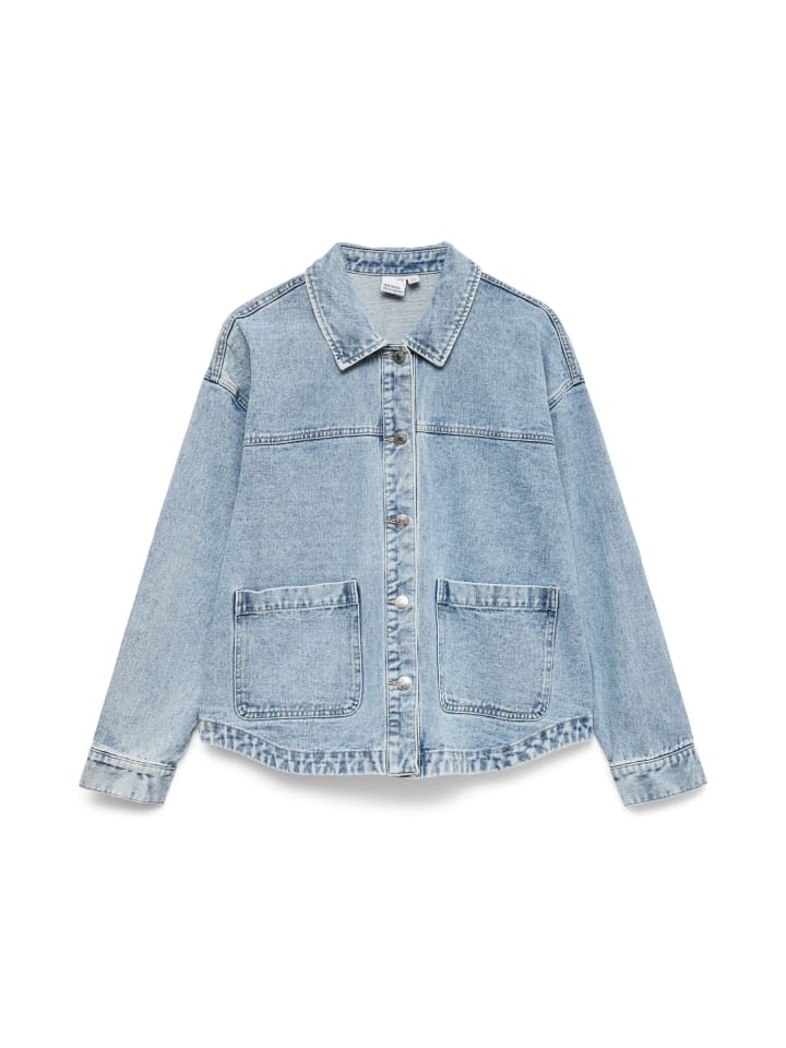 

Джинсовая куртка свободного кроя с планкой на пуговицах, джинсовая рубашка светло-голубого цвета Vero Moda