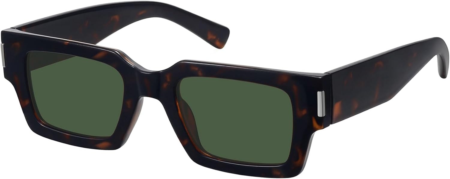 

Ретро-солнцезащитные очки квадратной формы для женщин и мужчин, модные в стиле 90-х, массивные прямоугольные солнцезащитные очки черного цвета с защитой UV400 FZN804 Fozono, Tortoise / Dark Green