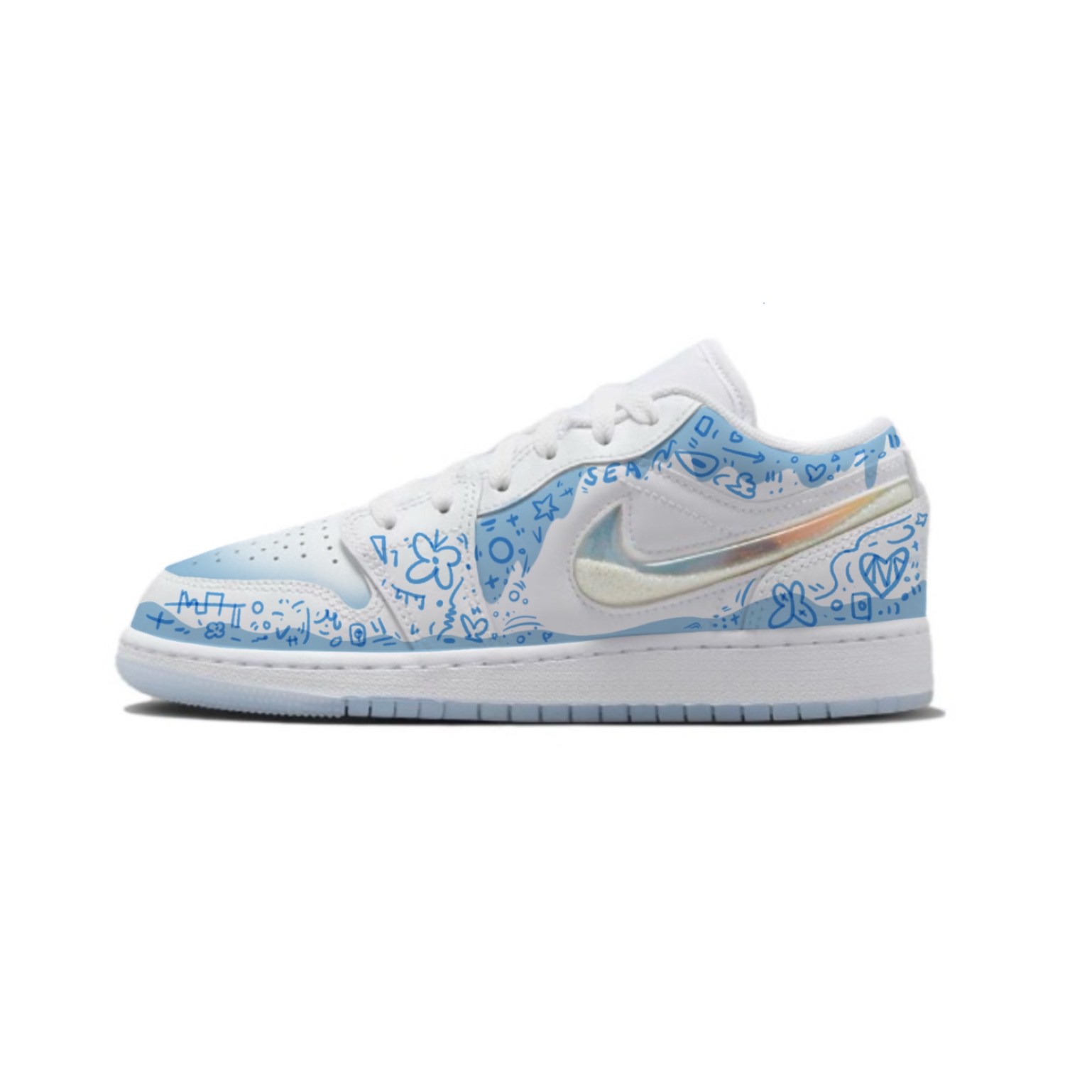 

Кроссовки Air JORDAN 1 Vintage Basketball Shoes Women's Low-Top White Blue, белый/синий