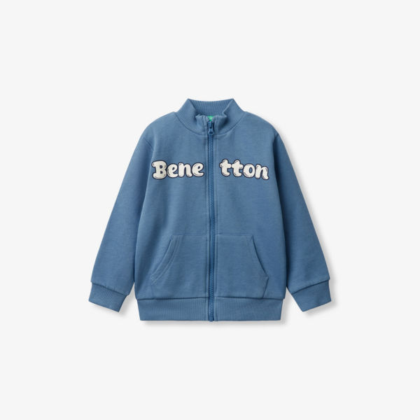 

Свитшот Benetton из хлопкового джерси с молнией и принтом логотипа 18 месяцев - 6 лет, синий