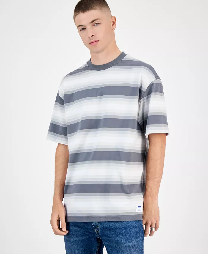 

Мужская хлопковая футболка Nisote с коротким рукавом и полосками Hugo Boss, серый