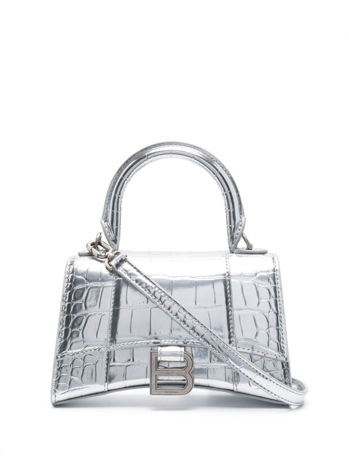 

Сумка-тоут Balenciaga Hourglass XS с тиснением, серебристый