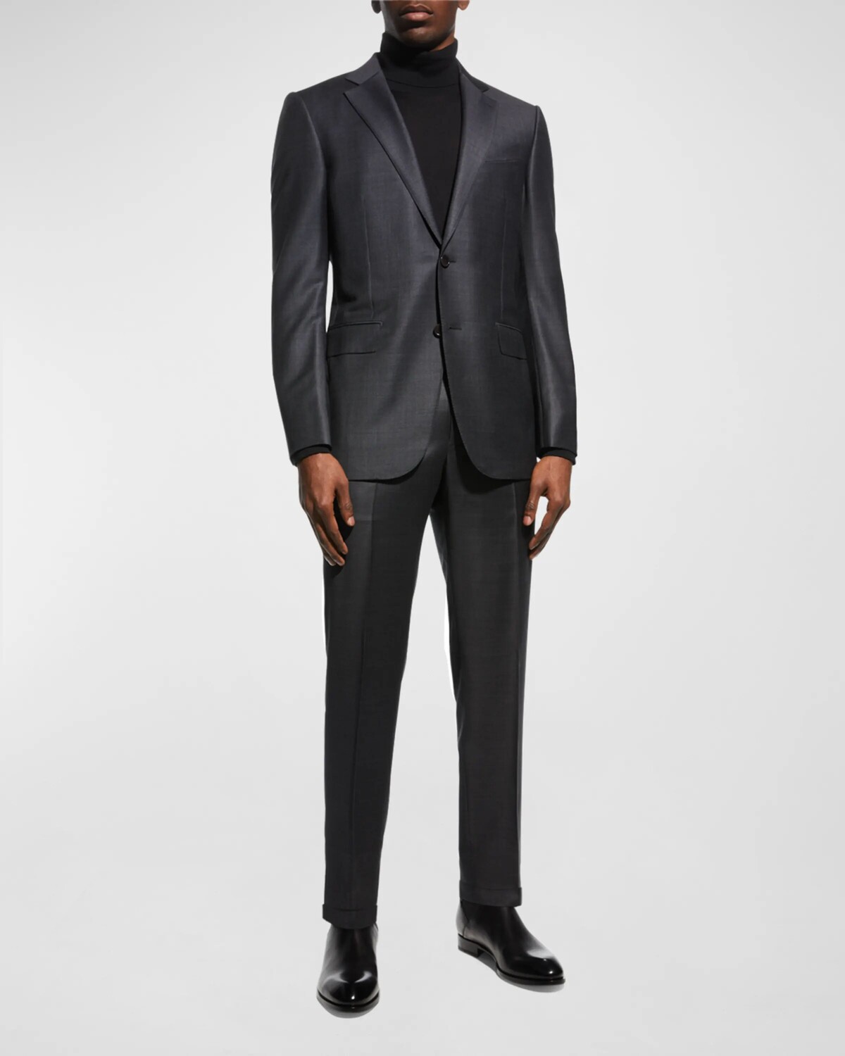 

Мужской шерстяной костюм из ткани тик-плетение ZEGNA, цвет Dark Grey Solid