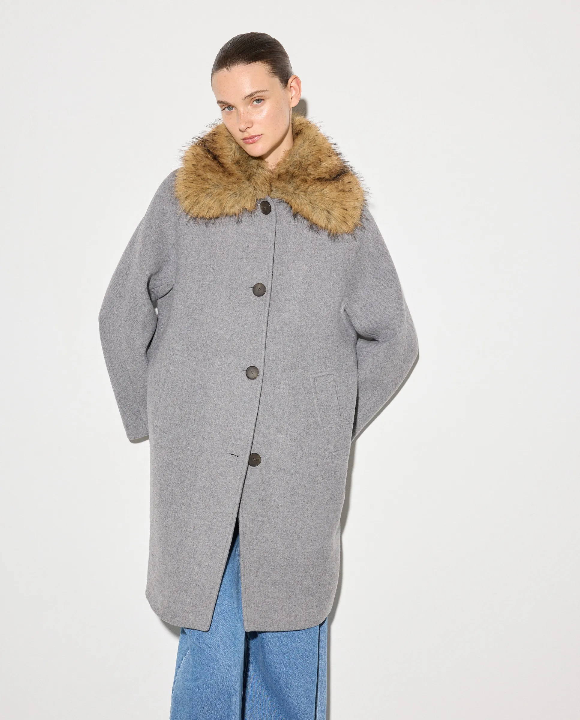 

Однотонное шерша́вое пальто для женщин Woman El Corte Inglés, светло-серый