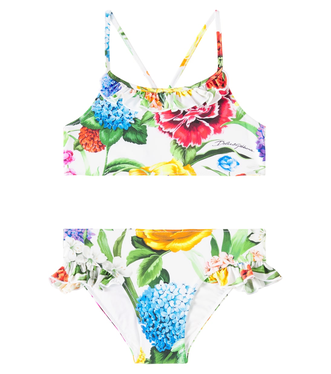 

Бикини с рюшами в цветочном принте Dolce&Gabbana Kids, Mix Fiori F.Bco
