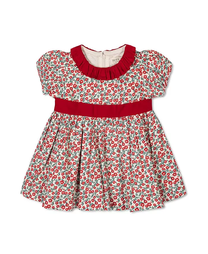 

Платье для девочек из органического сатина с пышными рукавами и воротником-рюшей Hope & Henry, красный