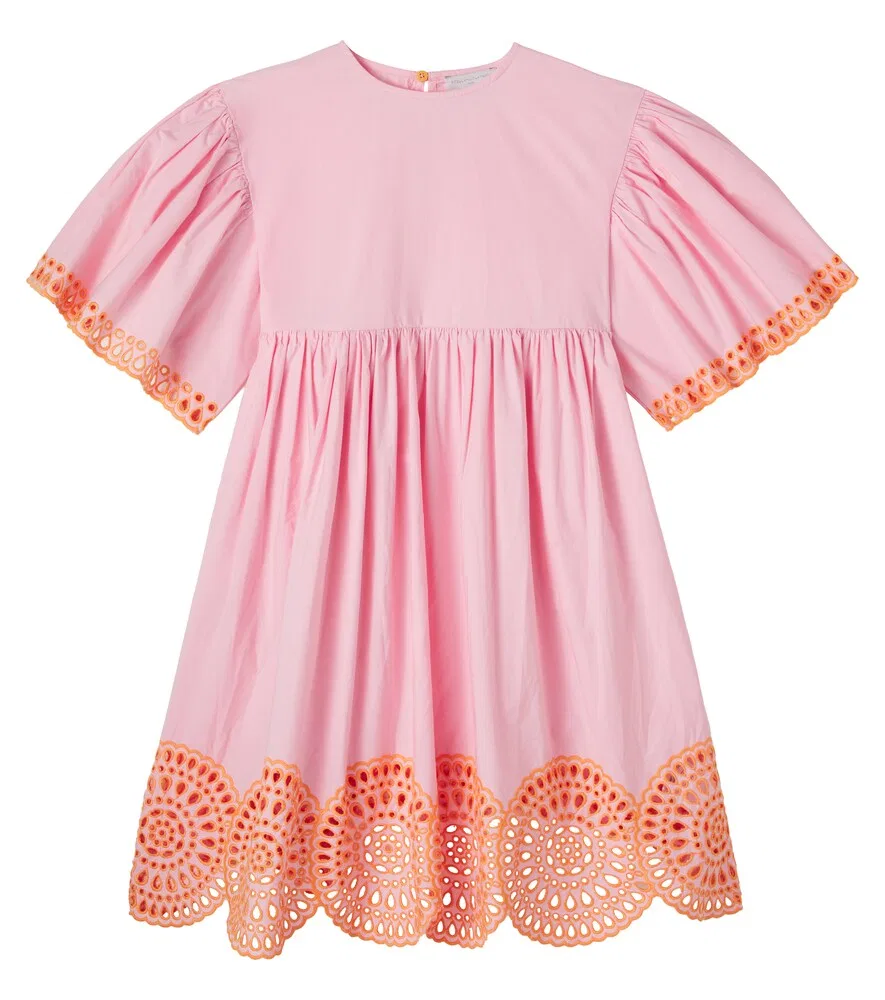 Платье из вышитого хлопкового поплина Stella McCartney Kids, розовый