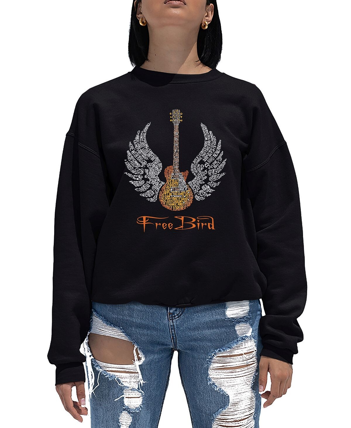 

Женский свитшот с круглым вырезом Word Art Freebird LA Pop Art, черный