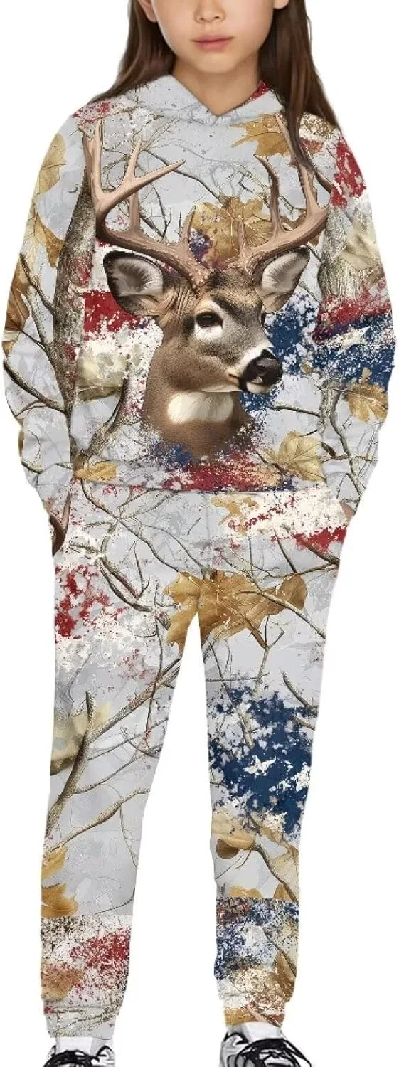Детский спортивный костюм с капюшоном Pensura, 2 шт., Camo American Flag Deer Hunter