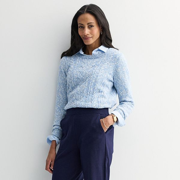 

Женский свитер с узором "косичка" Croft & Barrow, Light Blue Marl