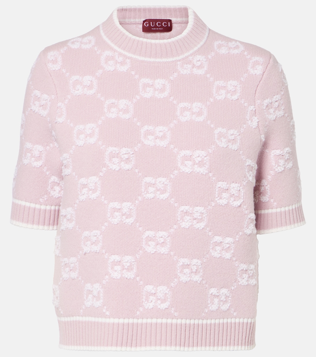 

GG шерстяной жаккардовый топ с эффектом букле Gucci, Light Pink/White