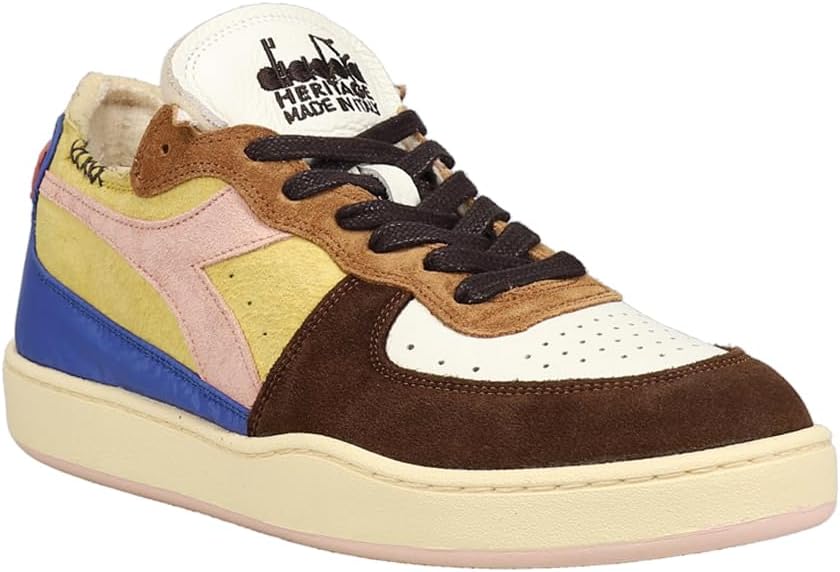 Мужские кроссовки Diadora Mi Basket Row Cut Choco Breakfast с перфорацией и шнуровкой, повседневные - синие, коричневые, розовые, желтые — фото 2