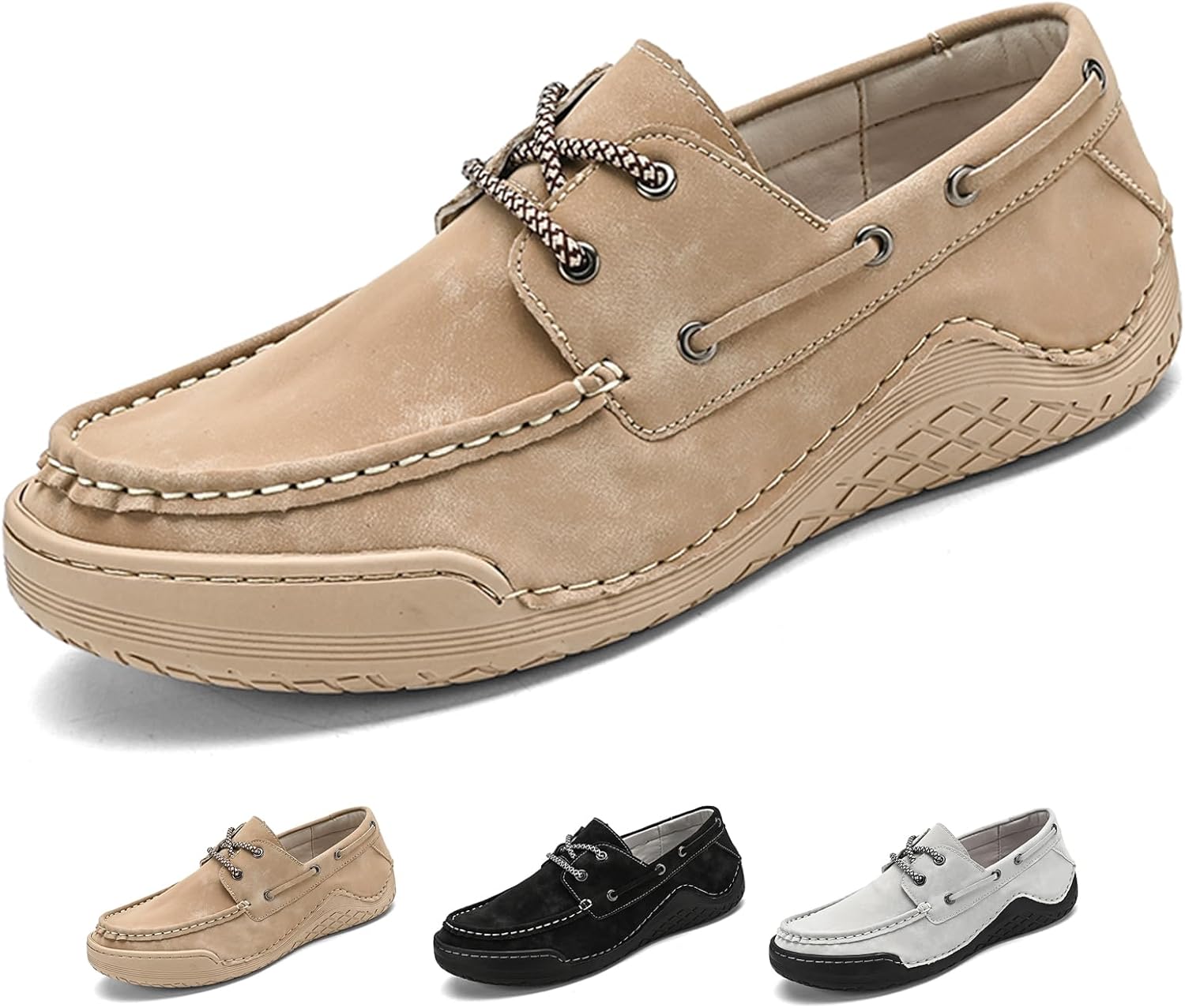 

Мужские кожаные лодочные туфли Lossarye с 2 отверстиями, носок-мокасин, повседневные шнуровки, удобные лоферы на шнурках, легкие лодочные туфли для прогулок, хаки