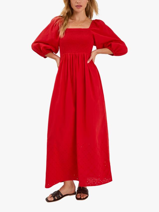 

Платье макси с буфами на рукавах и присборенной талией Accessorize, Red