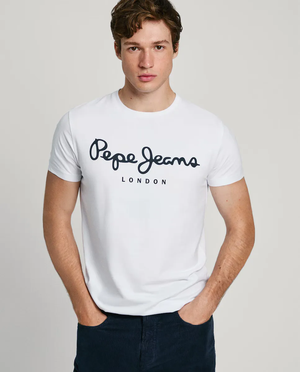 

Мужская футболка с короткими рукавами и принтом логотипа Pepe Jeans, белый