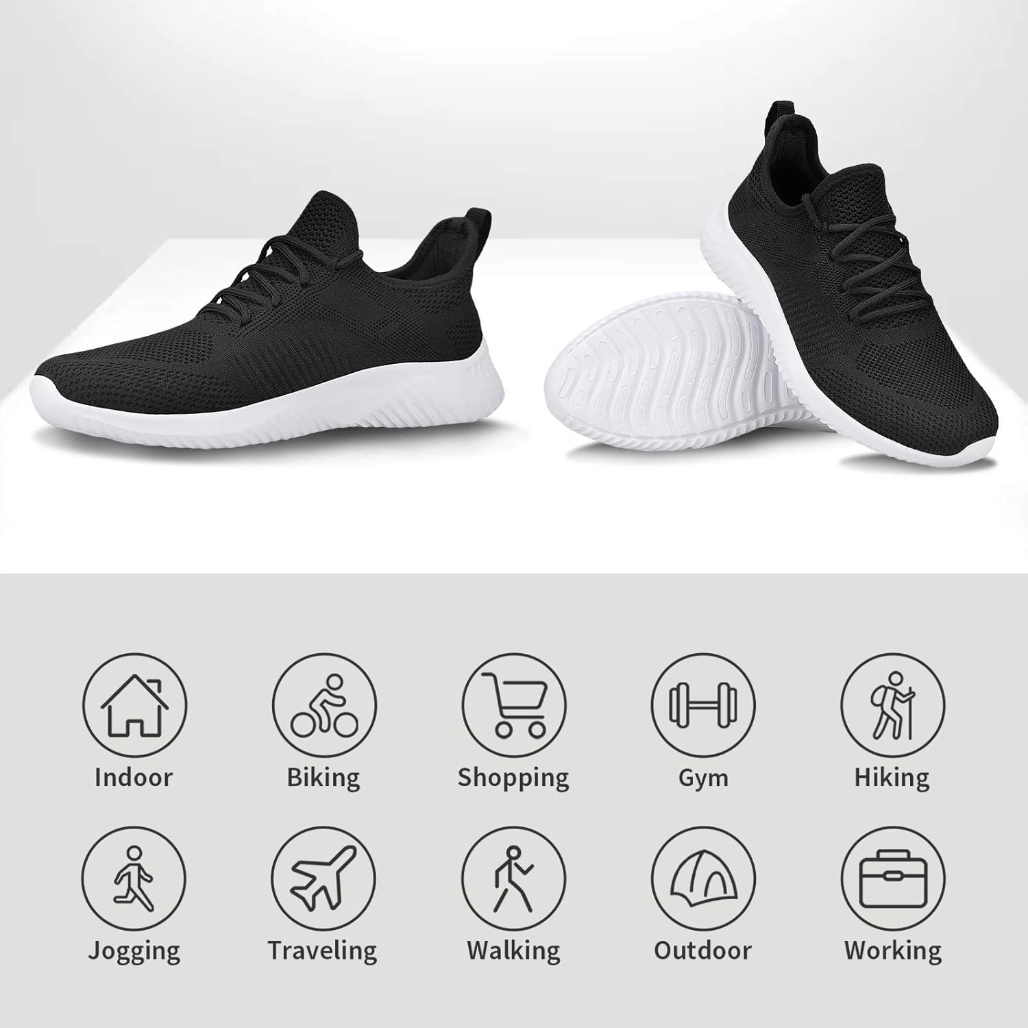 Мужские кроссовки Rospick Slip On, прогулочные туфли для мужчин, модные легкие дышащие беговые кроссовки, спортивная обувь для тенниса, черный — фото 4