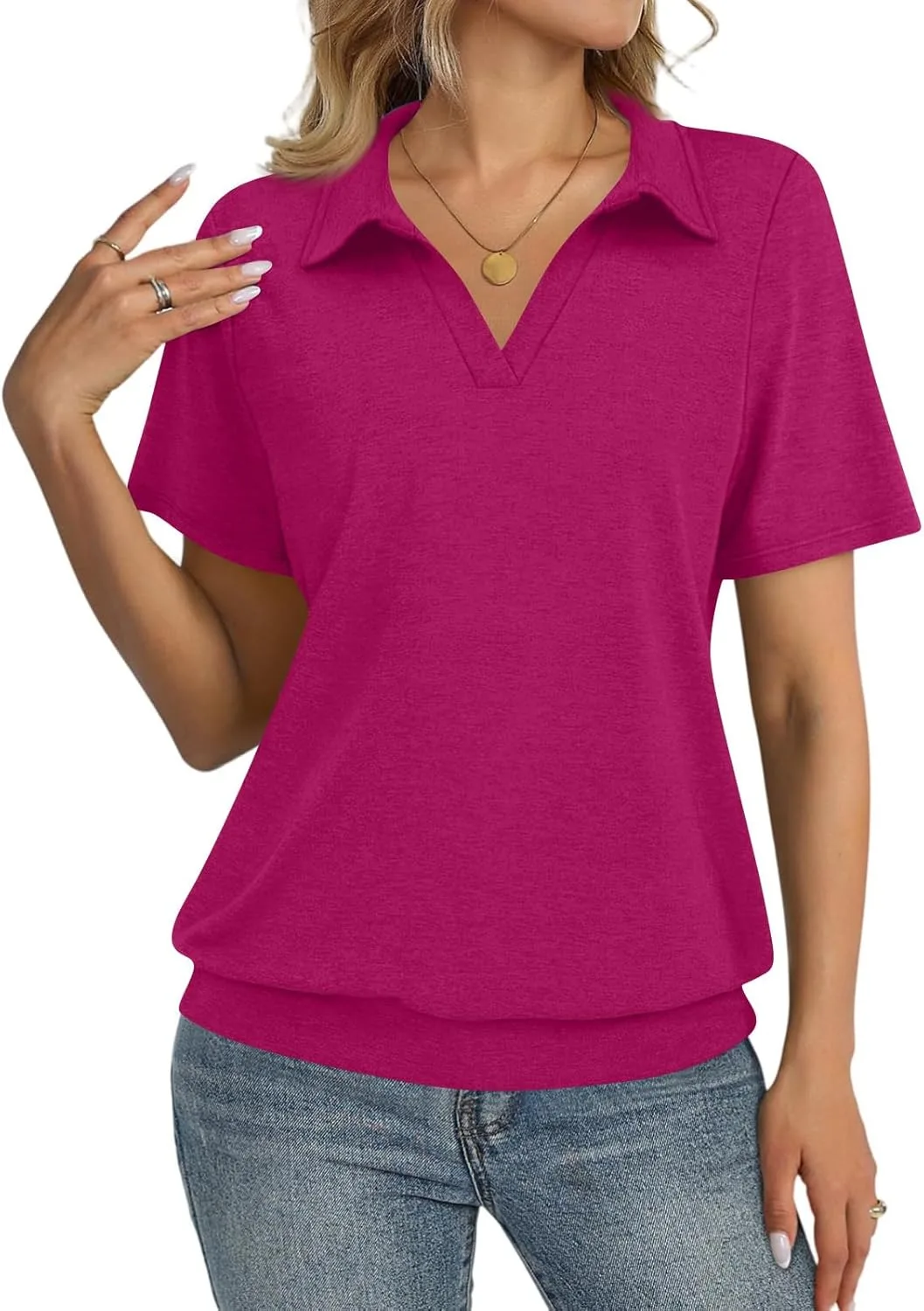 

Женская футболка-поло с V-образным вырезом, свободный крой, легкая Numaller