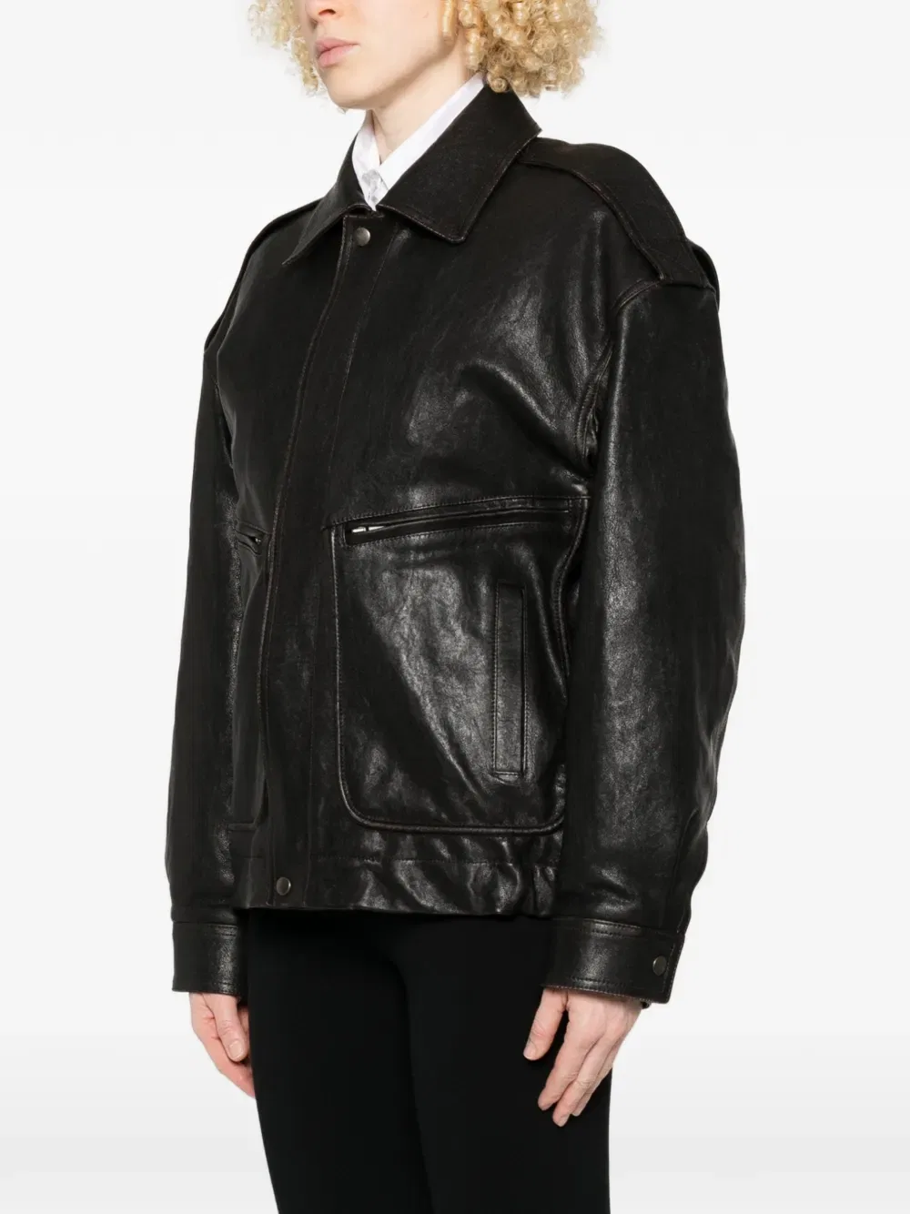Кожаная куртка Saint Laurent, черный — фото 3