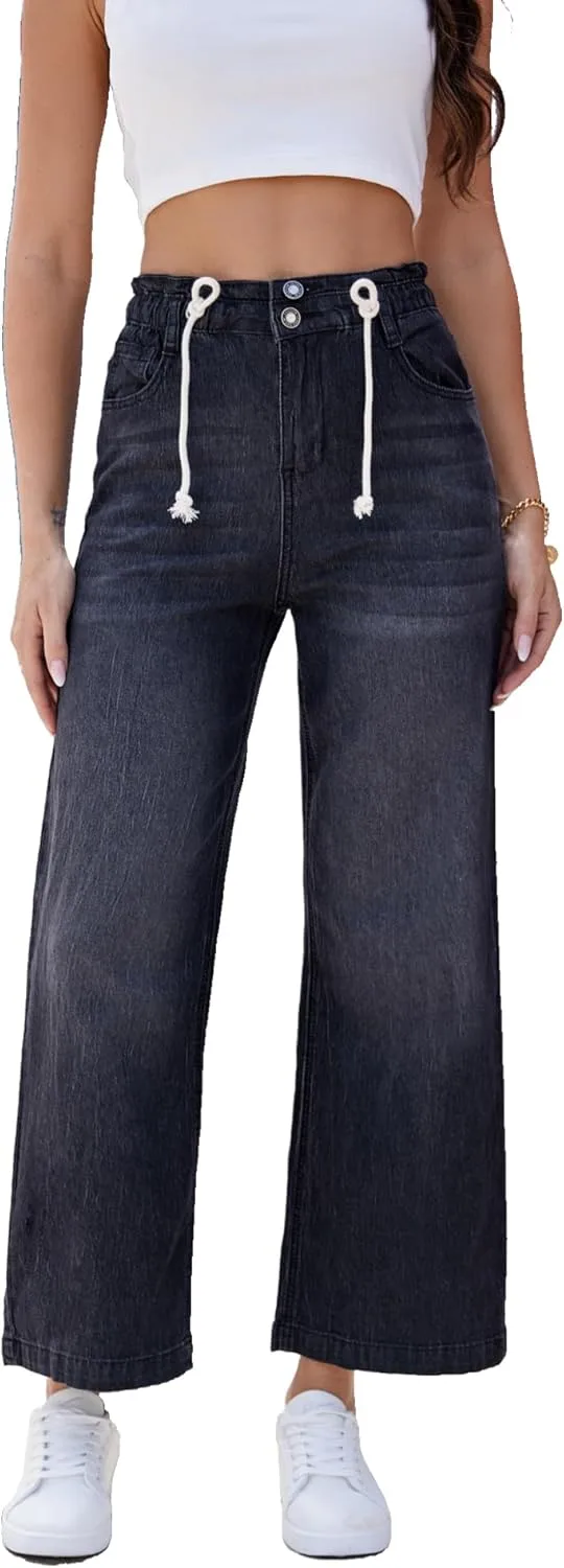 

Женские джинсы wide leg с высокой талией и завязками