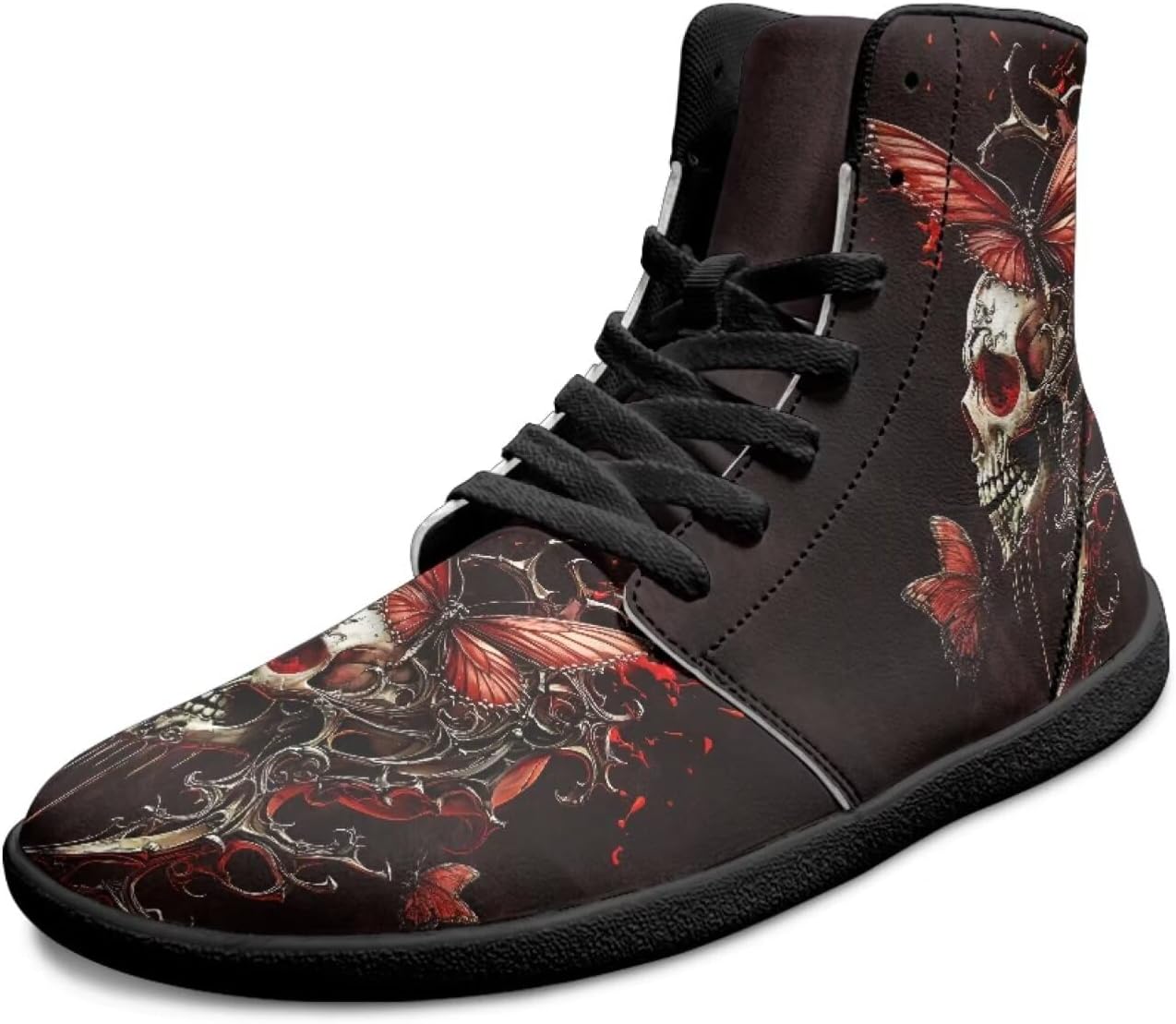 

Мужские высокие кроссовки с черепом, с широкой ноской, противоскользящие, повседневные, дышащие для ходьбы Xixirimido, Skull Butterfly