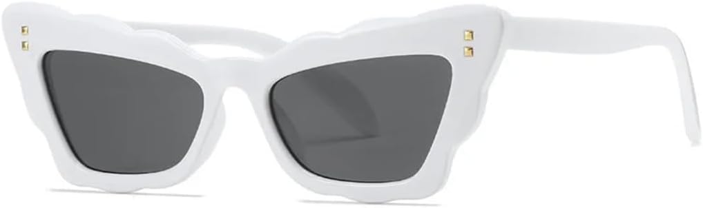 

Солнцезащитные очки для мужчин и женщин - защита UV400 - оправа «кошачий глаз» с панковскими заклепками, для занятий спортом на открытом воздухе и вождения DSVIGF, White