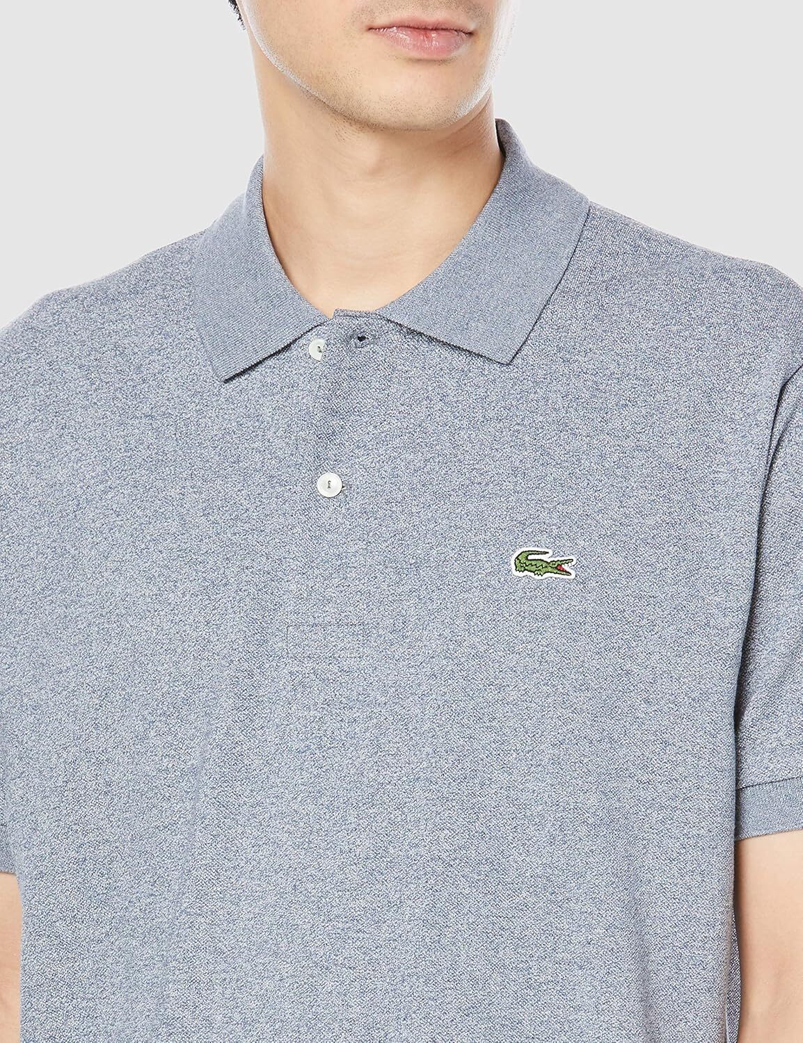 Мужская рубашка-поло Lacoste, L1264, классическая рубашка-поло с коротким рукавом (меланжевая пряжа) , серый — фото 3