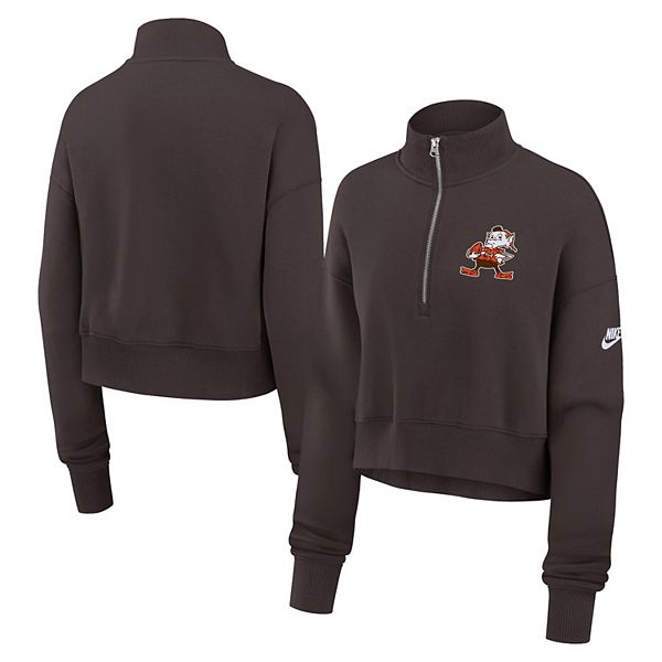 Женский коричневый свитшот Cleveland Browns Rewind Phoenix с полумолнией и укороченным кроем Nike — фото 2