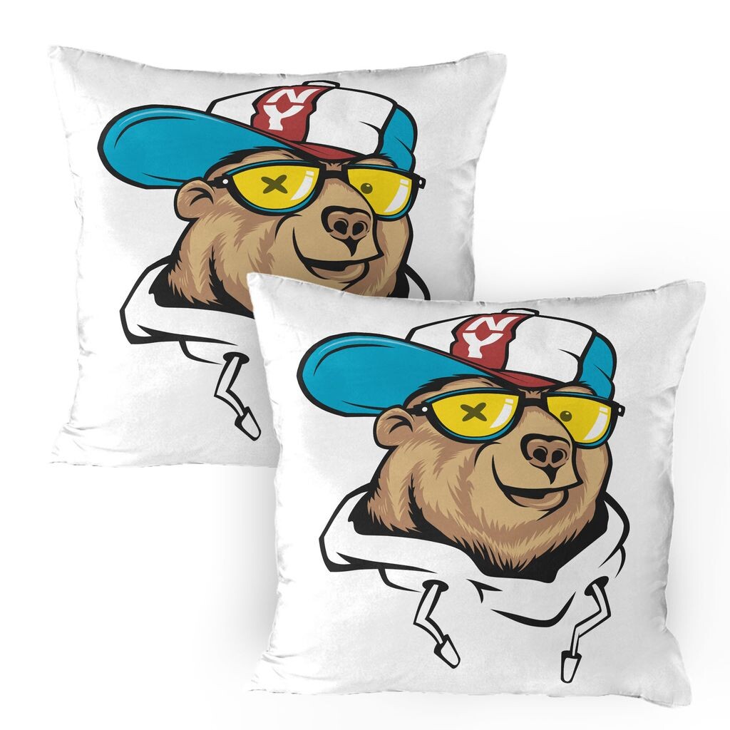 

Чехлы на подушку ABAKUHAUS Funny Bear, набор из 2 шт., медвежонок в солнцезащитных очках и классной кепке с надписью «NY», созданный в цифровой форме, чехол на подушку с декоративным принтом, 80 x 80 см, многоцветный