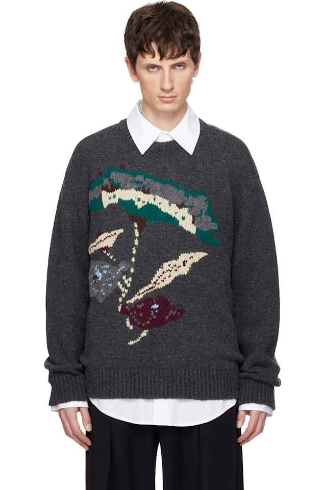 

Wooyoungmi Шерстяной свитер с жаккардовым узором и серыми цветами